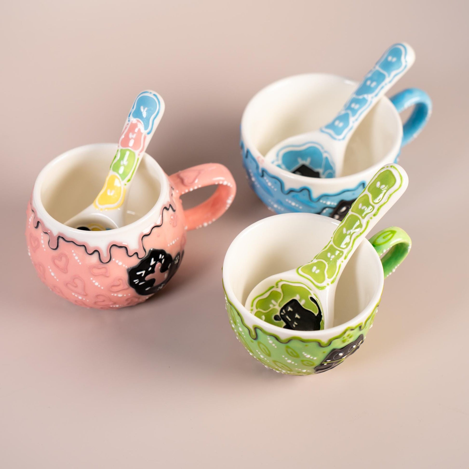 Cute Cat Ceramic Spoons 3D Black Cat Rice Spoons Handcrafted Cartoon Style Soup Spoons Kawaii Kitty Spoons Funny Birthday Gift for Children