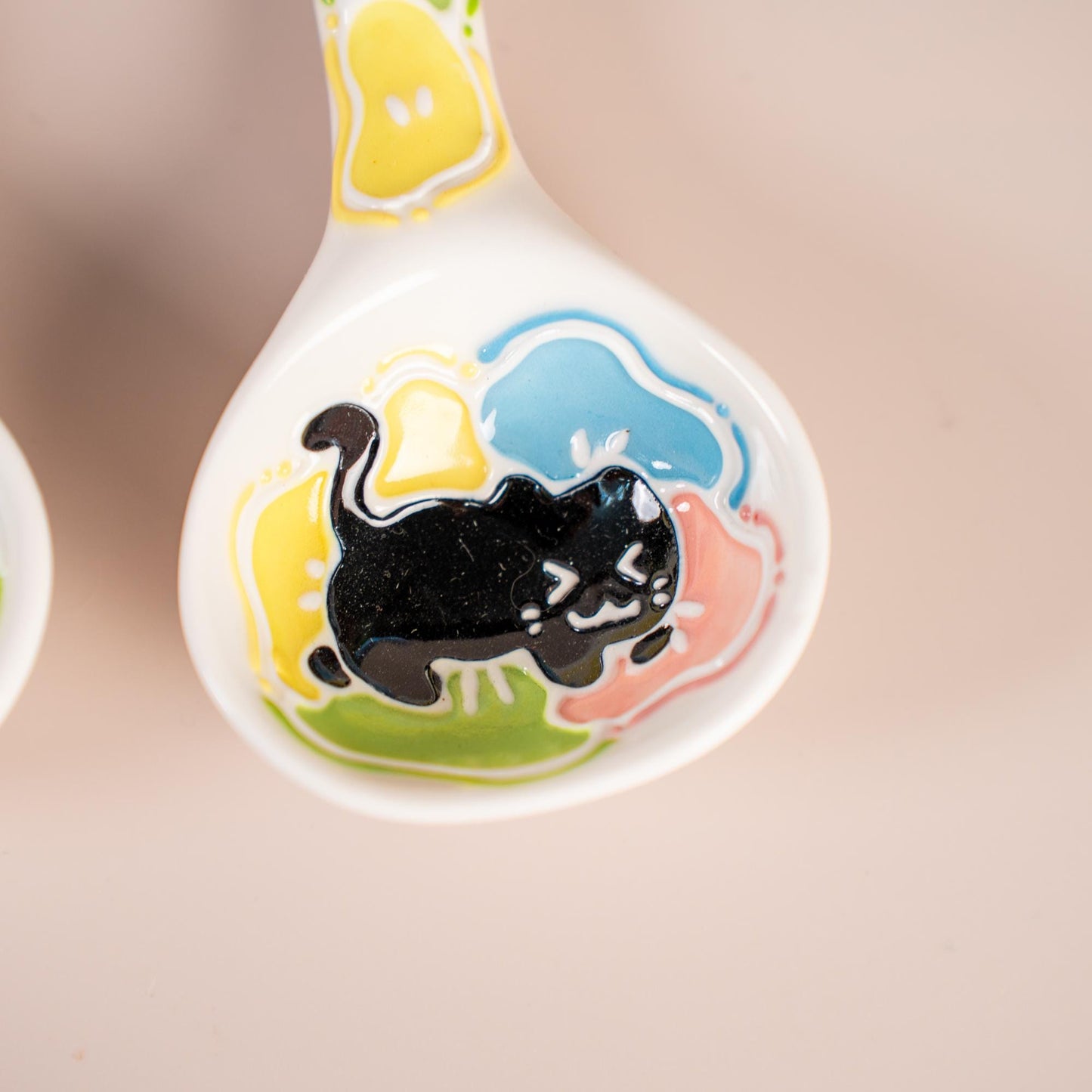 Cute Cat Ceramic Spoons 3D Black Cat Rice Spoons Handcrafted Cartoon Style Soup Spoons Kawaii Kitty Spoons Funny Birthday Gift for Children