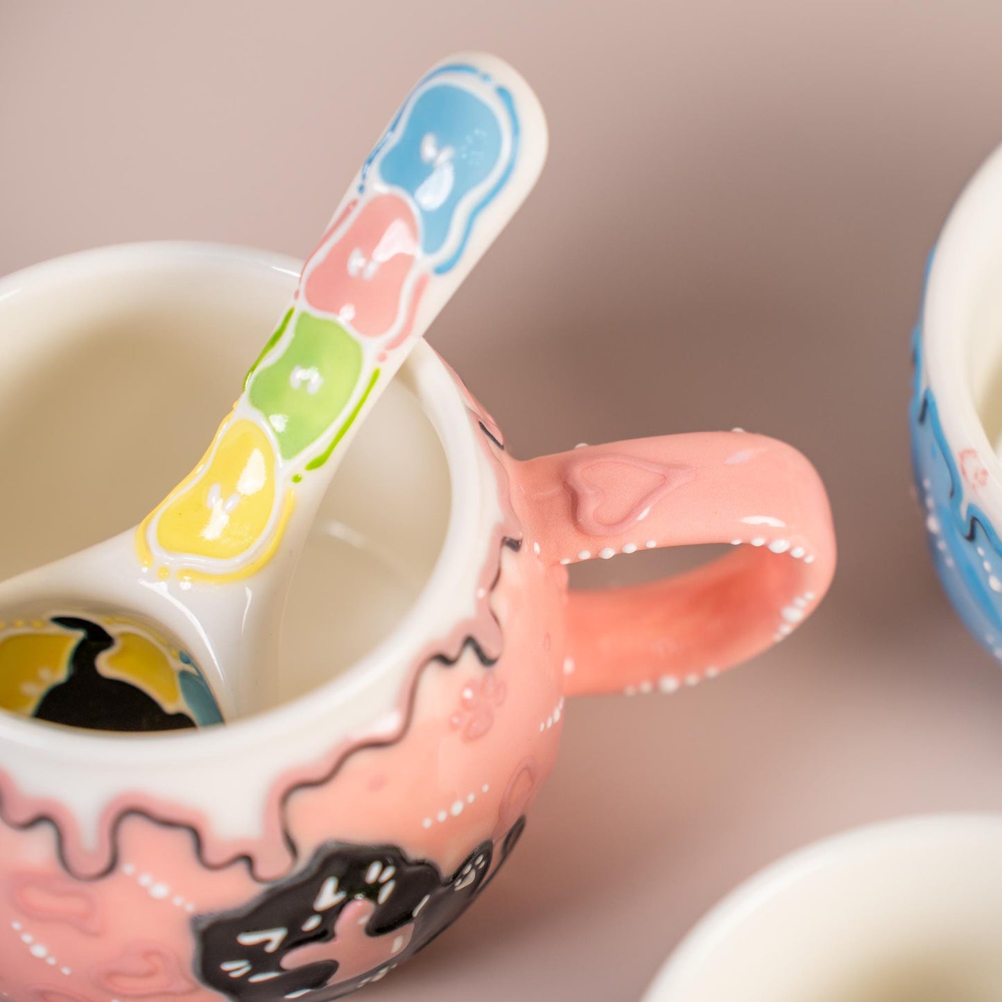 Cute Cat Ceramic Spoons 3D Black Cat Rice Spoons Handcrafted Cartoon Style Soup Spoons Kawaii Kitty Spoons Funny Birthday Gift for Children