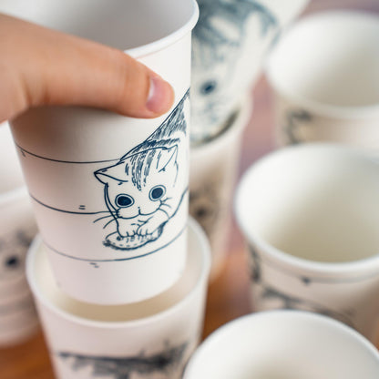 Funny Handpainted Kitty Tea Cup Orange Tabby Tumbler Line Art Pet Espresso Mug Japanese Style Cat Portrait Water Cup Birthday Gift for Kids