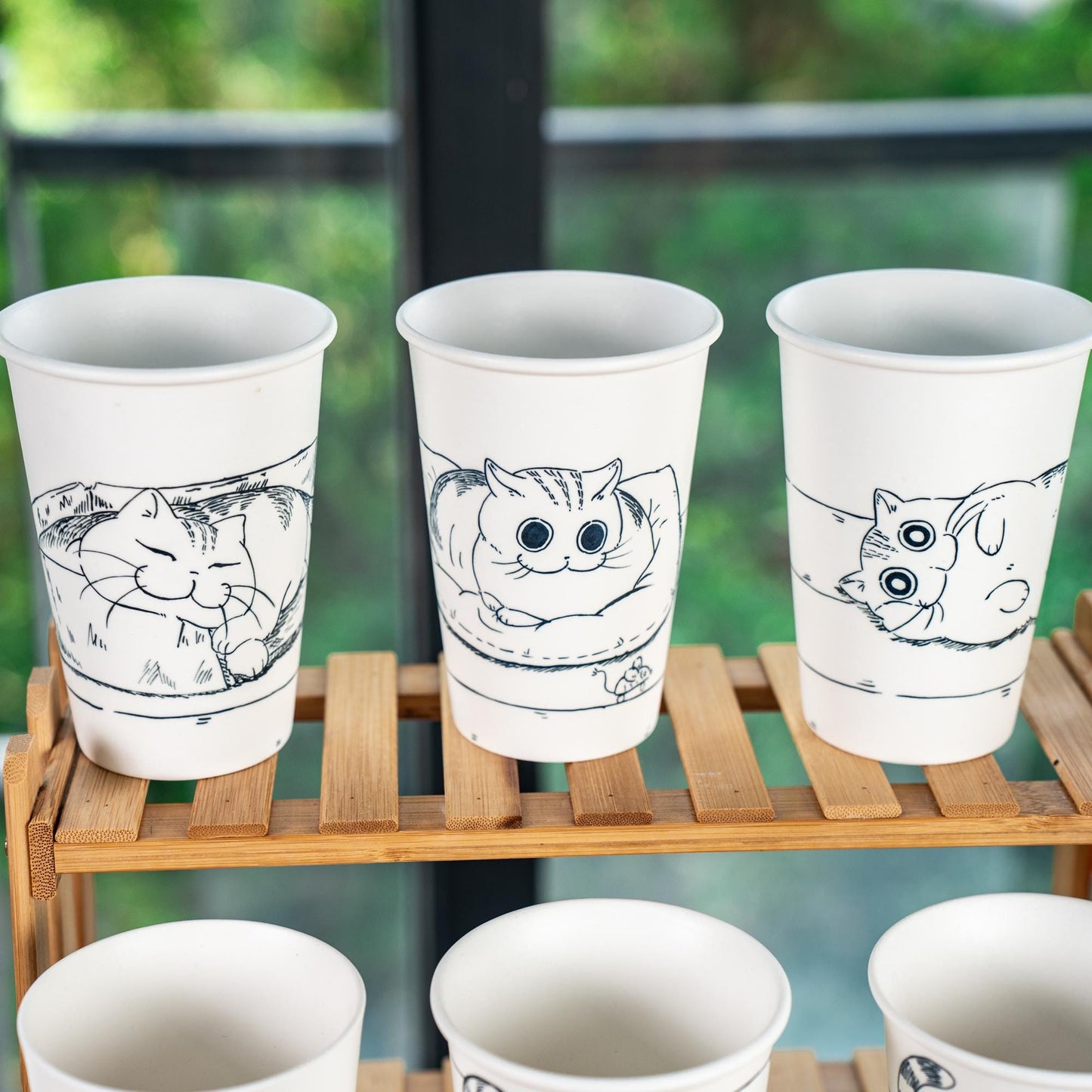 Funny Handpainted Kitty Tea Cup Orange Tabby Tumbler Line Art Pet Espresso Mug Japanese Style Cat Portrait Water Cup Birthday Gift for Kids