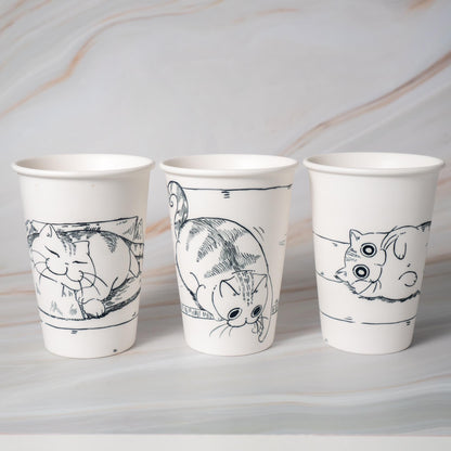 Funny Handpainted Kitty Tea Cup Orange Tabby Tumbler Line Art Pet Espresso Mug Japanese Style Cat Portrait Water Cup Birthday Gift for Kids